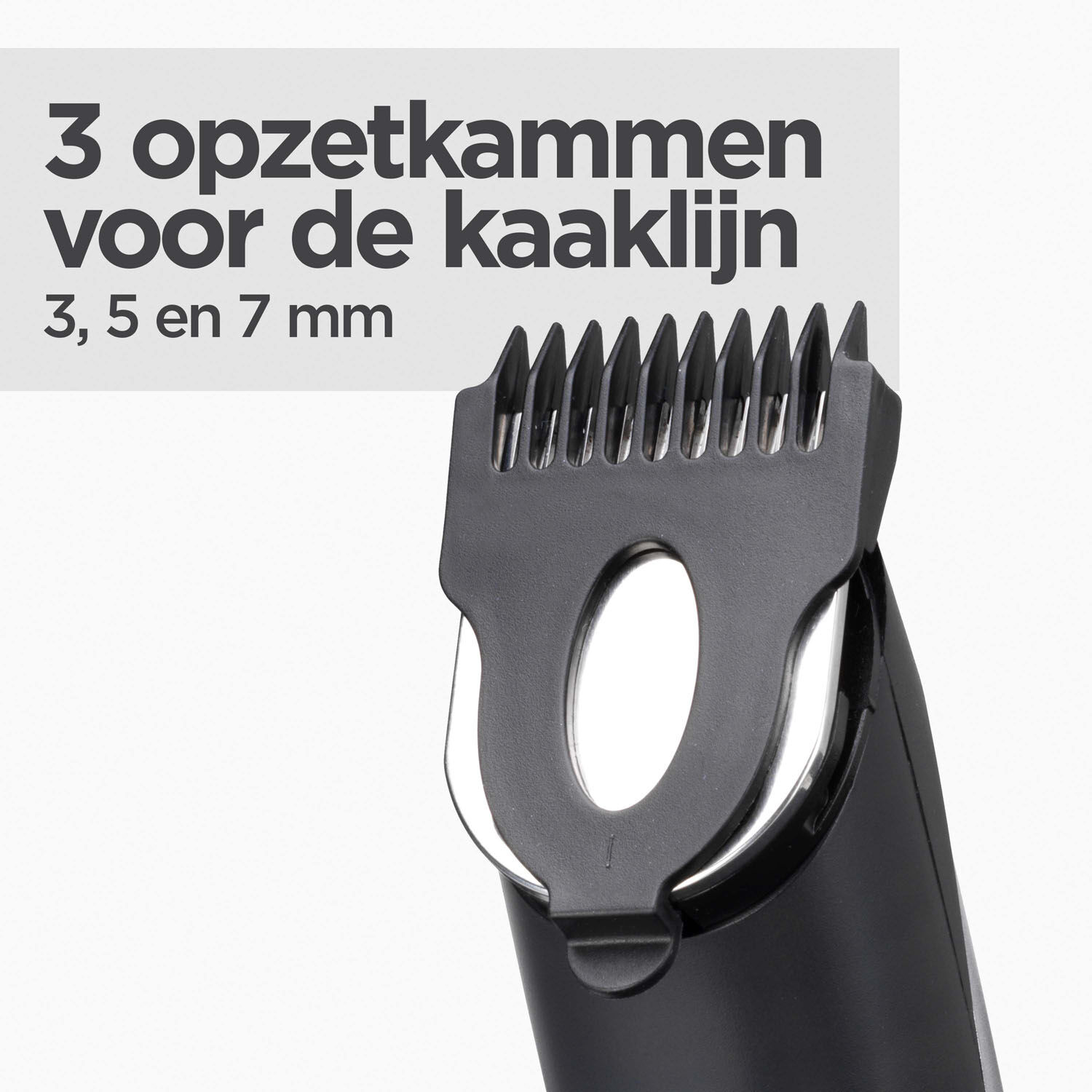 3 opzetkammen voor de  kaaklijn
3, 5 en 7 mm